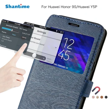 PU Ādas Tālruni Gadījumā, Huawei Honor 9S Flip Case For Huawei Y5P Skatīt Logu Grāmatu Gadījumā Mīksto TPU Silikona Vāciņu Atpakaļ