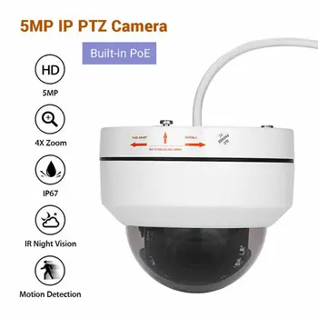 PO Onvif P2P 4X TĀLUMMAIŅU, HD 1080P 5MP PTZ IP Speed Dome IS Kamera Nakts pārgājiens (Outdoor)