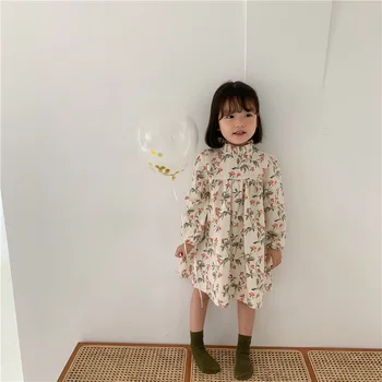 2020. Gadam Jauna Meitene, Ziedu Garām Piedurknēm Kleita Rudens Kleitu Modes Meitene Stāv Apkakle Princese Kleita Bērni Aline Modes Kleita Toddler