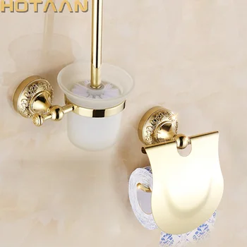 Bezmaksas piegāde, Vannas Piederumu Komplekts,Papīra Turētājs, tualetes suku turētājs,vannas istabas komplekti,zelta krāsā vannas istabas produktu YT-12900-2