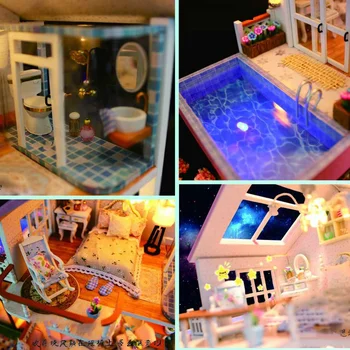 DIY Koka Miniatūra leļļu Namiņš ar LED Gaismas 3D Roku Lelle Māja Modeļu Veidošanas Komplekti, Rotaļlietas, Bērnu Dzimšanas dienas Dāvanas