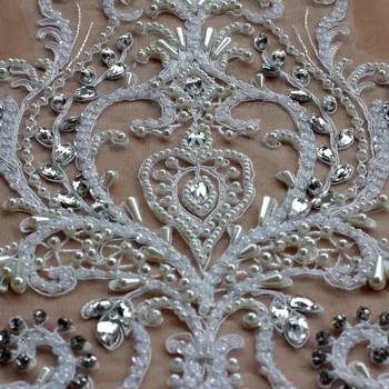 La Belleza Off white Roku darbs frēzēšana pērles rhinestones plāksteris kāzu kleitu plāksteris 57*35cm