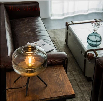 Mūsdienu Amerikāņu stikla galda lampa radošo guļamistabas gultas lampa, brūns, zils, pelēks stikls ēnā lampas dzelzs skava lasījumā galda lampas