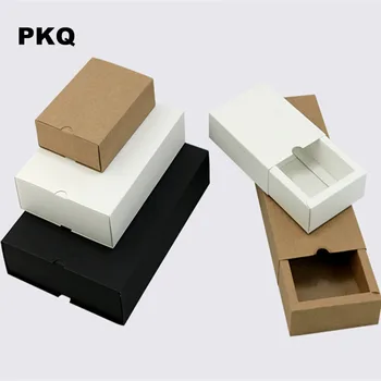 10pcs Black kraft dāvanu iepakojums, kartona kastē black iesaiņojums, dāvanu kastē balta papīra atvilktnē lodziņā kāzu favor delikāts box atvilktne