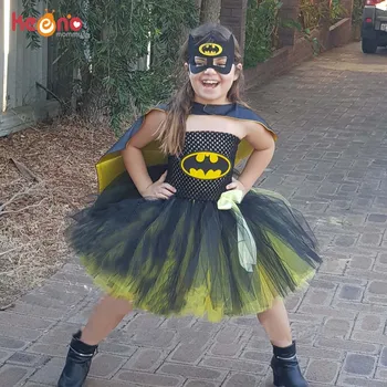 Bat Man Supervaronis Meitenes Tutu Kleita ar Masku Bērniem Halloween Cosplay Kostīmu Bat Meitene Bērniem Tilla Puse Kleita Vestidos