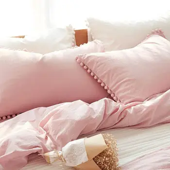 J 2019 Kawaii Mazgā Bumbu Duvet Cover Set White Pink Gultas Komplekts Mierinātājs, Gultas Set Queen