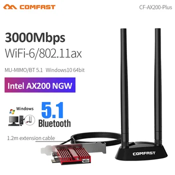 Comfast 3000Mbps divjoslu Wifi 6 Intel AX200 PCI-E 1X Tīkla Karte, 802.11 ax Bluetooth 5.1 MU-MIMO Darbvirsmas Win10