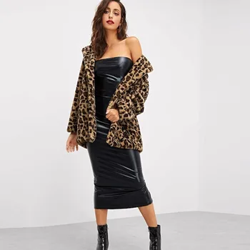XIKOI Leopard Mākslīgās Kažokādas Mētelis Mākslīgās Kažokādas, Sieviešu Mēteļi Sieviešu Rudens Ziemas Biezs Silts Modes Gadījuma Kažokādas Jaka Teddy Mētelis