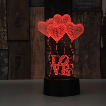 Valentīna Diena Dāvanu Sirds Formas Krāsains 3D Hologrammas Lampa USB Akrila Gaismas Pusei par Labu Draudzeni Dāvanu Klāt Jubileja