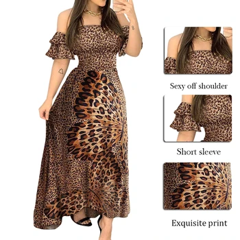 KANCOOL Sievietes Sexy Kleita, Plecu Drukāt Maxi Gara Kleita Leopards Drukāt Gadījuma Kleita 2020. Gadam, Modes