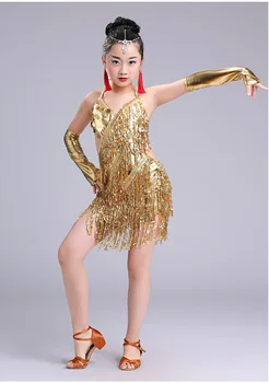 Bērniem Vizuļi Pušķi Konkurences Kostīmi Latīņamerikas Deju Kleita Meitenēm Vingrošanas Prakse Puse Deju Kleitas Posmā Dancewear