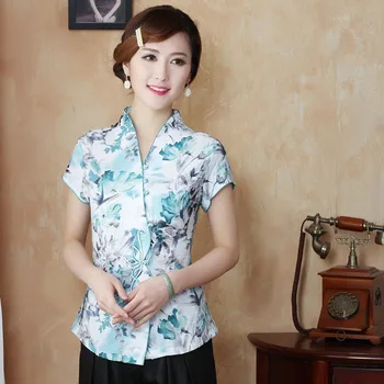 Sieviešu Etniskā Top Tradicionālā Ķīniešu Apģērbs Vintage Oriģinālu Dizaineru M L XL XXL 3XL 4XL Balts Zaļā Krekli Blūze TYR051801