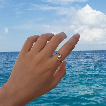 Nerūsējošā tērauda gredzens Vienkāršs Dizains Jūras Viļņu Gredzeni Okeānā Sērfot Zelta Gredzens Rotaslietas, Gredzens Sieviešu gredzeni meitenēm, Rotaslietas sievietes