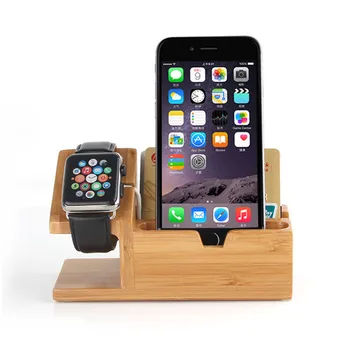 SZYSGSD Bambusa galda Statīvu Skatīties Docking Turētājs, Lādētājs Samsung iPhone XR XS X 8 7 Uzlādes Doks Apple Skatīties Stāvēt