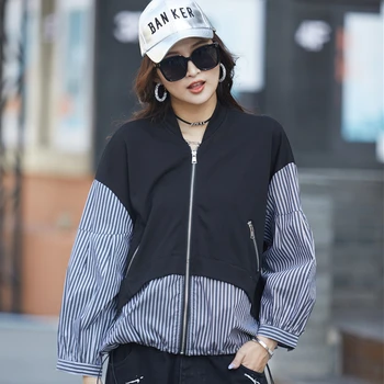 Max LuLu Ir 2021. Pavasara Korejas Modes Stila Dāmas Gadījuma Zaudēt Svītrainas Žaketes Sieviešu Vintage Eleganti Mēteļi Lielgabarīta Apģērbu