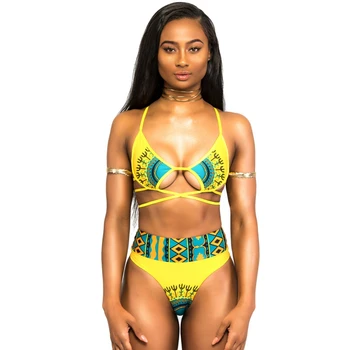 Sexy Āfrikas Drukāt Peldkostīmu 2018 Dashiki Drukāt Peldkostīmi Pārsējs 2 Gabals Bikini Komplekts Sieviešu High Cut Monokini Push Up Peldkostīms
