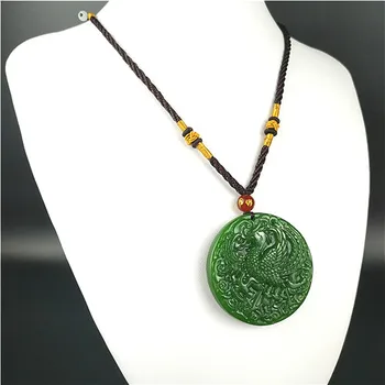 Dabas Zaļā Ķīnas Nefrīta Phoenix Kulons, Kaklarota, Modes Aksesuāri Šarmu Rotaslietas Cirsts Amuletu Dāvanas Sievietēm
