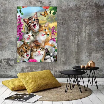 HUACAN 5D Dimanta Krāsošana Kaķis Dimanta Izšuvumi Pilnu Displejs Dzīvnieku Mozaīkas Pilnu Kvadrātveida/apaļā Rhinestone Attēla Tauriņš