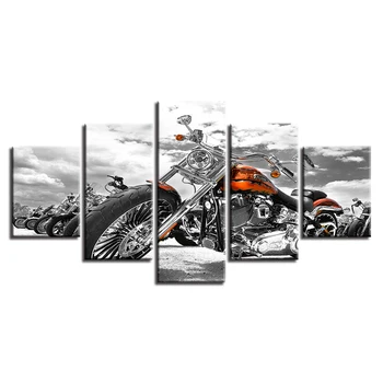 Kanvas Bildes Plakātu Moduļu Izdrukas Sienas Mākslas Karkasa 5 Gabali Motociklu Melnā Un Baltā Glezna Dekors Dzīvojamā Istaba Vai Guļamistaba