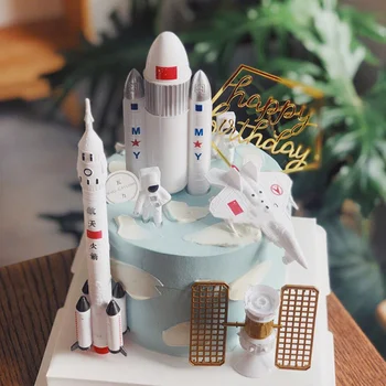 Astronauts Aeronavigācijas Modeļa Izpēte Raķešu Skatuves Rotas Cake Topper Spēlētājs Space Shuttle Laimīgu Dzimšanas Dienas Kūka Dekori