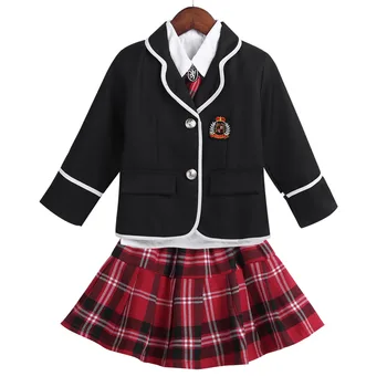 Bērniem, Pusaudžiem Britu Stila Skolā Vienotu Meitenes Japāņu Anime Cosplay Studentiem Kostīms, Mētelis, Krekls ar Kaklasaiti, Mini Svārki Komplekts