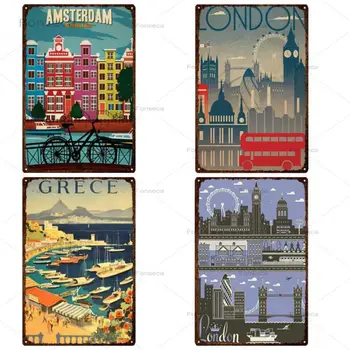 Vintage Pilsētas Ceļojuma Metāla zīmju Mājas Apdare Dzelzs Krāsošana Bārs, Krogs, Sienu Māksla, Retro Skārda Plakātu 20x30cm