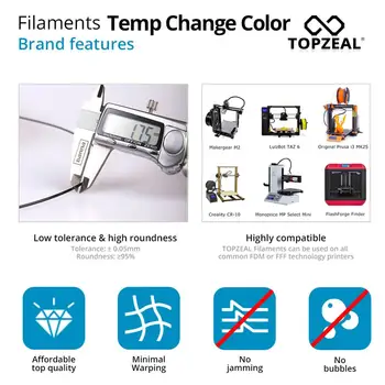 TOPZEAL 3D Printeri TAA Temperatūra Mainīt Krāsu Pavedienu, Izmēru Precizitāte +/- 0.05 , 1KG Spolei, 1,75 mm , Dzeltens Balts