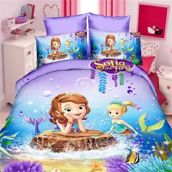 Rozā Princese Gultas Komplekts Meitenēm Guļamistaba Dekori Dvīņu Sega Sega sedz Uzstādīt Vienu palagu Bērnu Bērni Mājās, Bērnu gultasveļa 3D