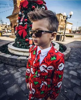 2019 Ziemassvētku Drēbes Bērniem Zēns Ziemassvētku Formāls Uzvalks, Žakete, Jaka+Bikses+Zeķubikses Džentlmenis Set 3Pcs Iespiesti Ziemassvētki Apģērbs 3-8T
