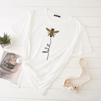 Gudrs Bišu Modes Topi Sieviete Tshirts Grafiskais Izdrukāt Balta, Rozā Plus Lieluma Gadījuma Apģērbs Streetwear Topi Sievietēm Vasarā 2020