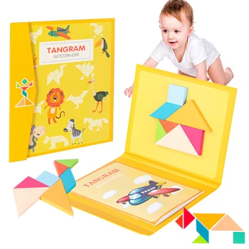 3d Koka Magnētisko Koka Jigsaw Puzzle Tangram Grāmatu, Rotaļlietu Domāšanas Mācību Spēle Baby Montessori Izglītības Rotaļlietas Bērniem