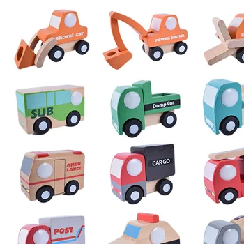 12Pcs/Set Bērnu Koka Auto Inženierzinātņu Modeļus Vairākas Skolas Autobusu Modeli, Zīdainis, Mazulis Transportlīdzekļu Izziņas Sākumā Izglītības Rotaļlietas