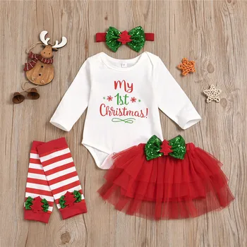 Baby Girl Apģērbu Komplekts Undefined Tērpiem Ziemassvētku garām Piedurknēm Bērnu Kombinezonus + Tutu Acs Svārki 4GAB Ropa Bebe детская одежда