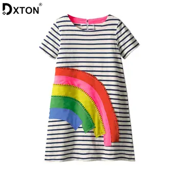 Dxton Girl Vasaras Apģērbs Rainbow Girl Dress Sequined 2019. Gadam Bērni Kleita Meitenēm Multfilmas Bērniem Vestidos Svītru Meiteņu Kleitas