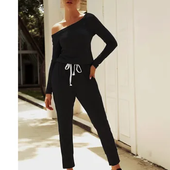 Rudens Modes Sieviešu garām Piedurknēm Playsuit Dāmas Gadījuma Sporta Strapless Plecu, Vidukļa Slim Pencil jumpsuit Bodysuit Z4