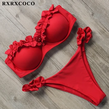 RXRXCOCO Sexy Pārsējs Bikini Push Up Peldkostīmi Sieviešu Peldkostīms Brazīlijas Bikini Komplekts 2019. Gada Vasarā Cieta peldkostīms ar Zemu Vidukļa Uzvalks