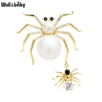 Wuli&bērnu Jauns Dizains Cute Pērļu Mamma Bērnam Spider Piespraudes Sievietes 2-krāsu čehijas Rhinestone Kukaiņi Ikdienas Biroja Broša Piespraudes Dāvanas