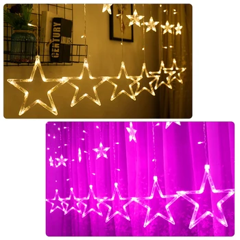 Daudzkrāsains 8 Režīmi LED Zvaigzne Apgaismojums String 110V, 220V Iekštelpu Aizkaru Dekorēšanai Ziemassvētku un Jaunā Gada Puse Nakts Apgaismojuma Spuldzes