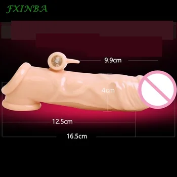 FXINBA Reāli Vibrējošais Dzimumlocekļa Uzmava Extender Liels Gailis Piedurknēm Penis Enlargement Kavēšanās Ejakulācijas Atkārtoti Prezervatīvu Seksa Rotaļlietu Vīriešiem