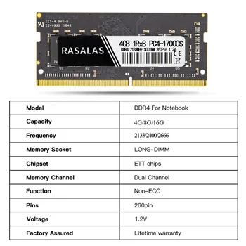 Rasalas Atmiņas Ram DDR4 8G 4G 16.G Oперативная Nамять Klēpjdatoru 2Rx8 1Rx8 17000 19200 21300 SODIMM 260PIN 1.2 V Netobook Memoria RAM