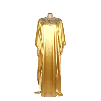 Āfrikas kleitas sievietēm Gara Kleita, Zelta Krāsā Svītru Raksts Brīvs tipa Bat Piedurknēm aplikācijas Apaļa Apkakle