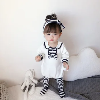Bērnu Meiteņu Drēbes Priekšgala Mezgls Rudens Toddler Meiteņu Drēbes, Uzstādīt Romper+ Bikses+Galvas 3pcs Jaundzimušo Bērnu Apģērbu Komplekts Meitene (Dungriņi)