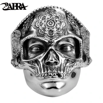 ZABRA Gothic Lotus Maska Liels Galvaskauss Gredzena Vīriešiem Regulējams Nekustamā 925 Sterling Sudraba Vintage Ripa Rock, Hip Hop Biker Gredzeni, Rotaslietas