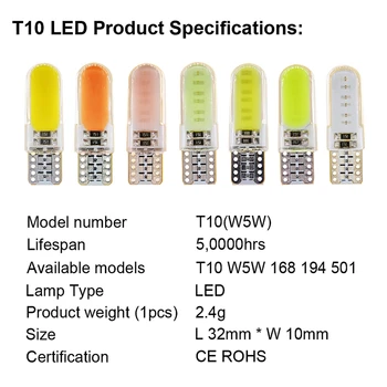100x LED T10 194 W5W LED 501 COB Silīcija Auto Auto Super Spilgti Savukārt Sānu Licences Plāksnes Gaismas stabs, Lampas Spuldze 12V