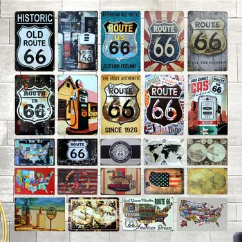 ASV Route 66 Metāla zīmju Plāksnes, Garāža Pazīmes Vintage Alvas Plāksnes Bārs Sienas Dekori Plāksne Noplucis Šiks Plakātu, Gleznu A876