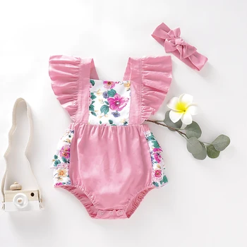 2GAB Modes Toddler Bērniem, Baby Girl Vasaras Ziedu Romper Savirmot Bodysuit Jumpsuit Apģērbs Komplekts 0-24M Dropshipping