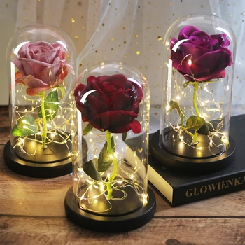 LED Mūžīgo Ziedu Nemirstīgs Flora iedegties Dome, Skaistums un Zvērs, Rožu Kolbā Valentīna Dienā, Dzimšanas dienā, Ziemassvētkos Dāvanu