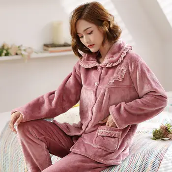 Rudens ziemas Flaneļa Pidžamas Komplekts Sieviešu Pidžamas Sieviešu Homewear Dzīvnieku Sleepwear Bieza Mājas Tērps