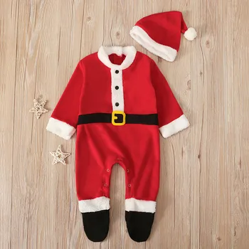 Infant Baby Zēni Meitenes Ziemassvētku Vecītis, Romper Jumpsuit+Cepure Tērpiem Komplekts Jaundzimušo Ziemassvētki Uzstādīt Gudrs Garām Piedurknēm Rudens Apģērbi