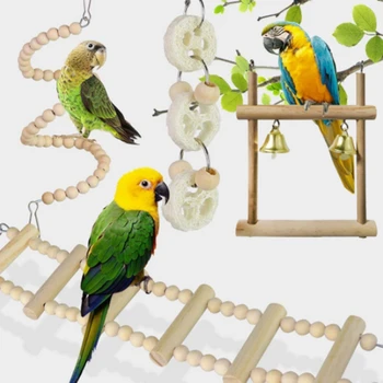 8 Gab. Komplekts Putnu Papagailis Šūpoles, Košļājamās Rotaļlietas dabīga Koka Putnu Kāpšanas Karājas Būris Rotaļlietas, kas Piemērotas Mazos Papagaiļus, Cockatiels Co